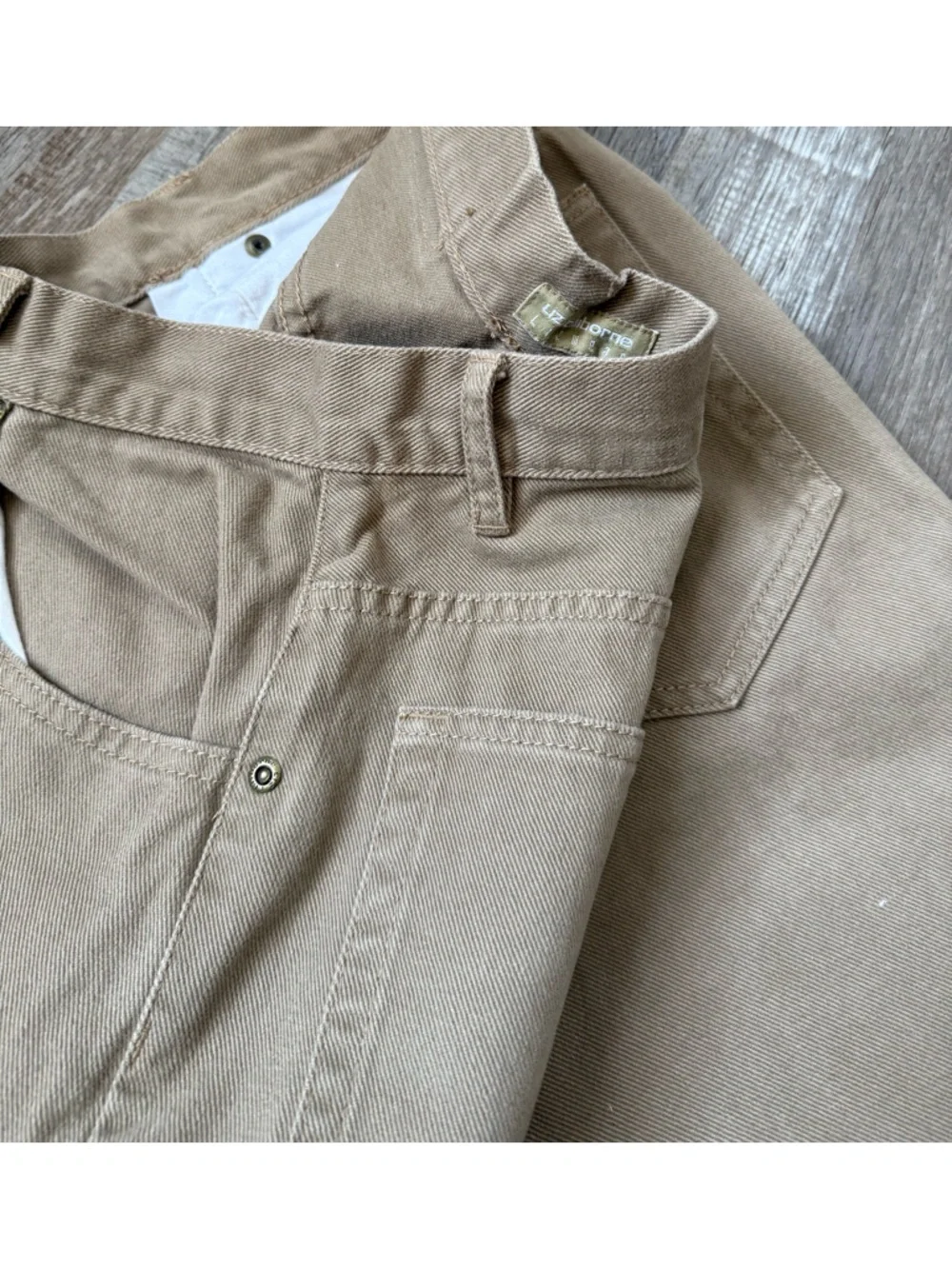 VTG Liz Claiborne Khaki Denim Pants Cotton Brown Tan Size 26 27 - Picture 2 of 10
